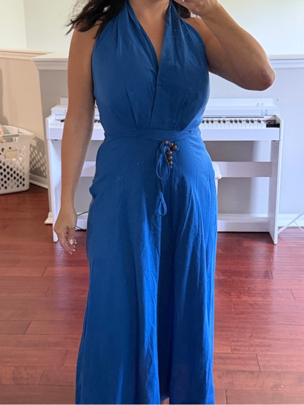 Zara Royal Blue Halter Tie-Waist Maxi Dress